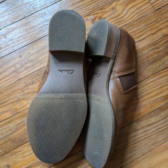 Clarks Netley Bright Tan Leather Slip On Shoes Women's Size 6 - Picture 4 of 8